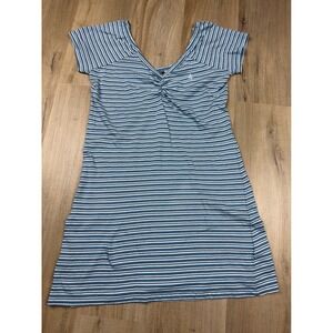 Volcom Womens Blue White Striped Ruched Bust Cotton Mini Dress Large NWOT